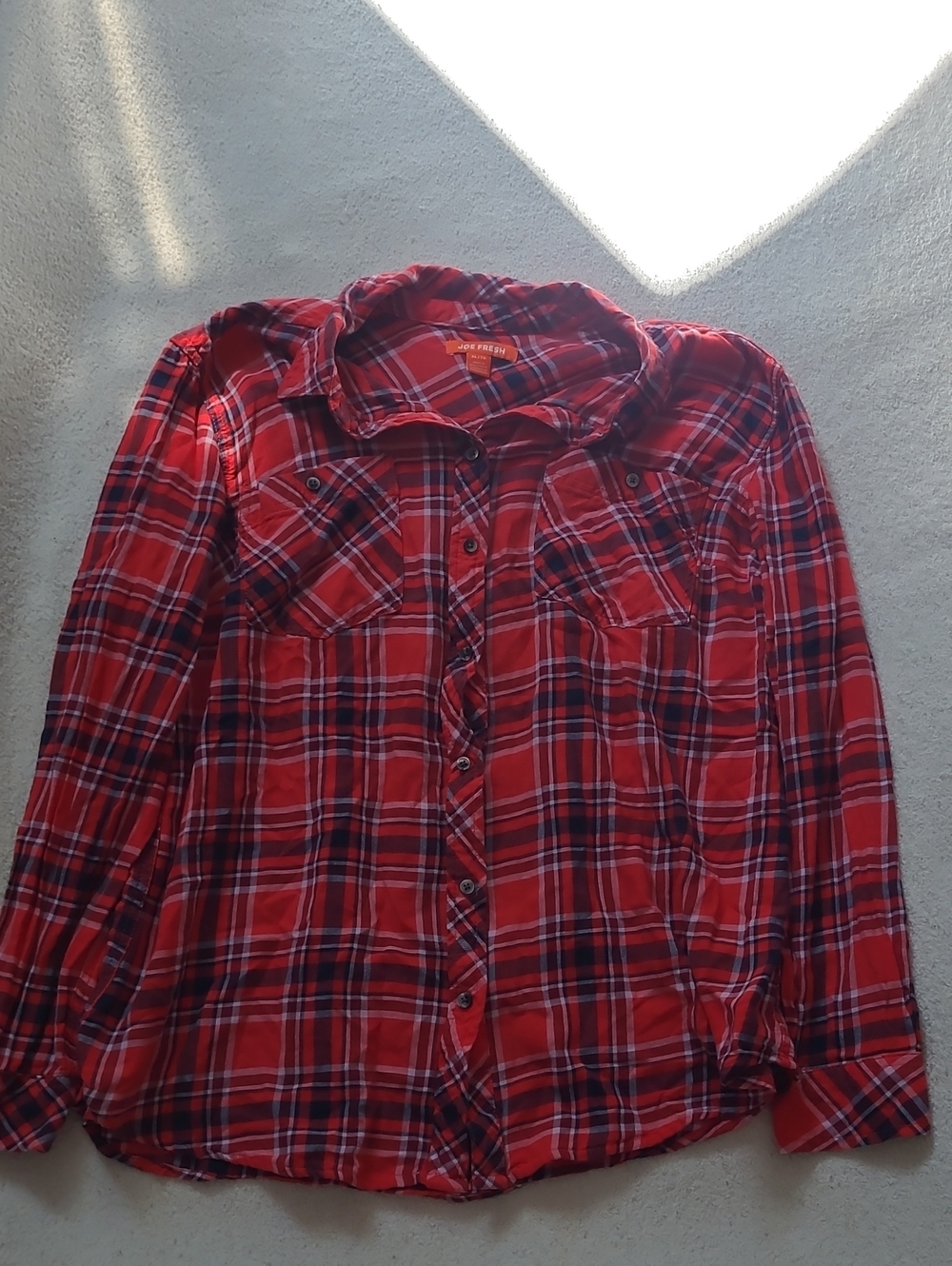 Joe Fresh Plaid Button Down Shirt Red & Black XL Like New